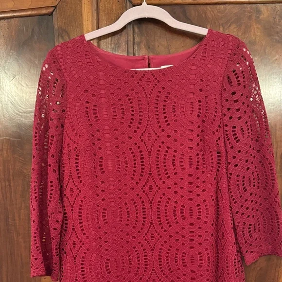 J. Crew Burgundy Crochet Dress with Scoop Neck - Picture 3 of 5